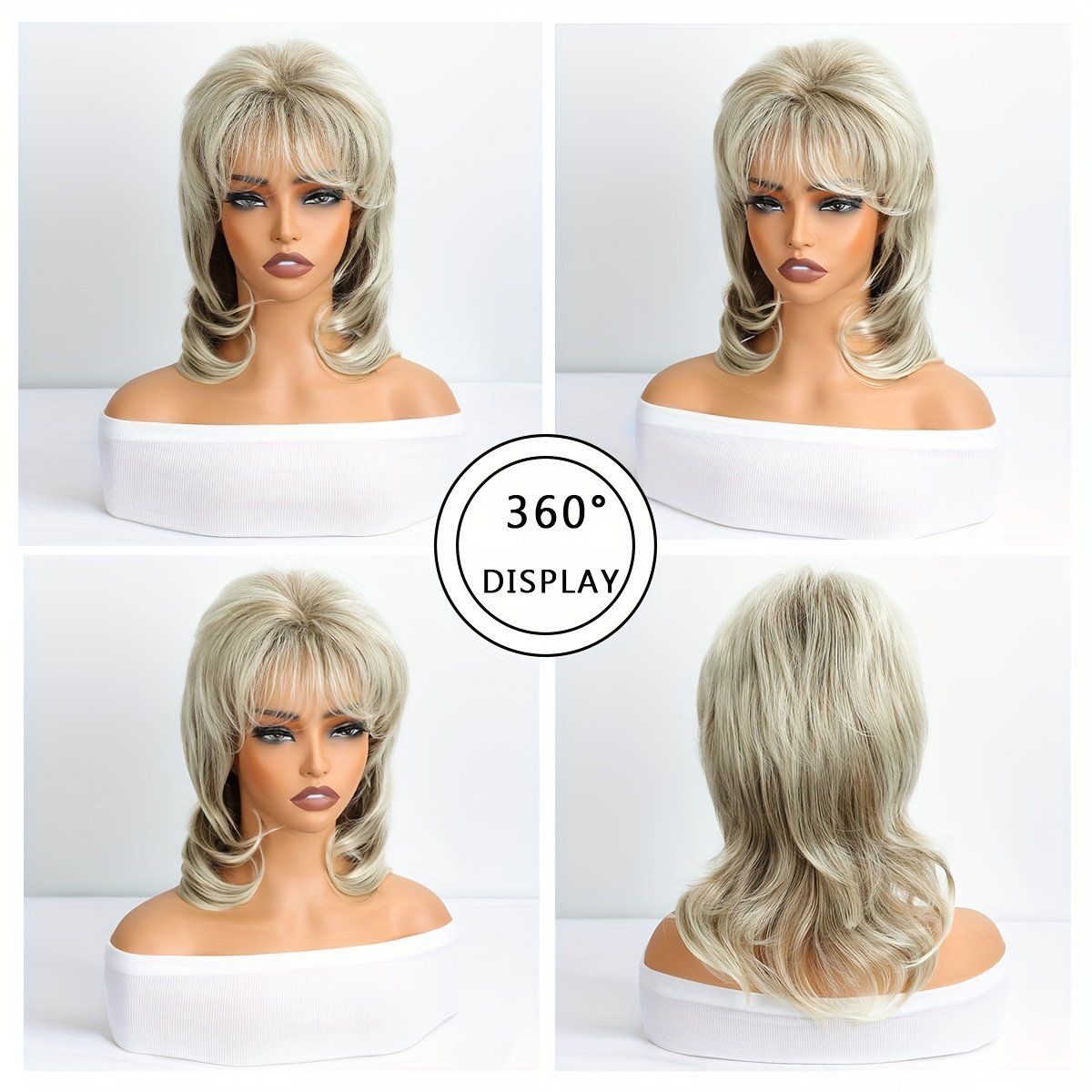 130% Density High-Temperature Fiber Unisex Vintage Blonde Wig, 70s 80s Style Long Straight Hair, Basic Fashion Party Costume with Rose Net Cap