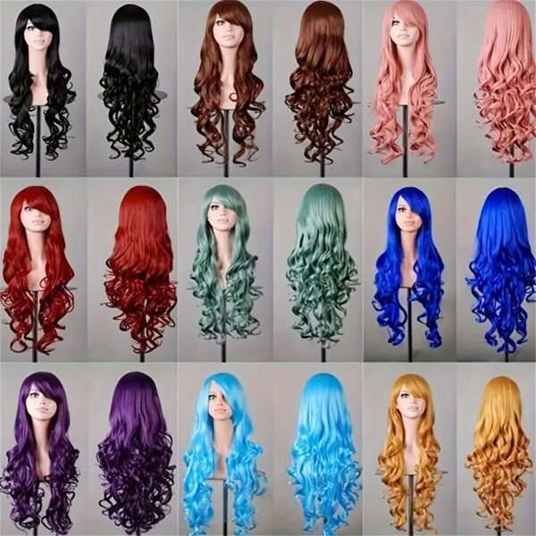 [Long Curly Wig] Colorful Long Curly Wavy Fringe Synthetic Wig | Costume Party Dress Up