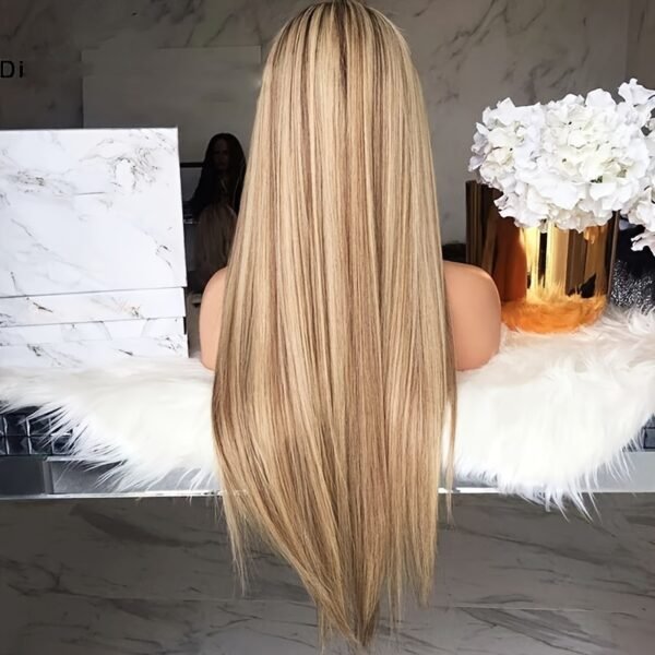 1pc Elegant Straight Hair Wig for Women, 100% High-Temperature Fiber, Natural Ombre Blonde, Full Cosplay Wig with 100% Density