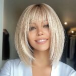 Light Brown Short Hair Wig with Bangs - Lightweight & Breathable Synthetic Fiber, 150% Density, Straight Hair, Perfect for Music Festivals, Parties, and Casual Attire, Unique Gift Idea for Women, Everyday Wig | Natural Appearance | Breathable Cap Design