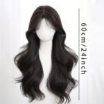 [Elegant Wig] 24-Inch Elegant Water Wave Wig for Women | High-Density 150%, Natural Black with Bangs, Rose Net Cap, Long Wavy Synthetic Hair - Perfect for Everyday Style, Hair Wig