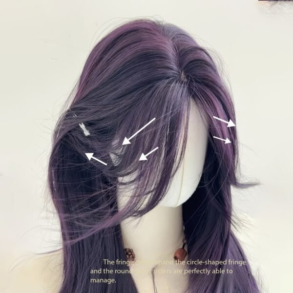 26-Inch Purple Y2K Spice Girl Wig - Straight Layered Hair with Medium Bangs, High-Density 100% Heat-Resistant Synthetic Fiber for Daily Wear & Parties, Party Accessory | Elegant Hairstyle | Realistic Hairline Wig