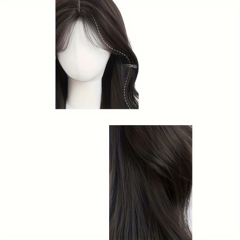 [Elegant Wig] 24-Inch Elegant Water Wave Wig for Women | High-Density 150%, Natural Black with Bangs, Rose Net Cap, Long Wavy Synthetic Hair - Perfect for Everyday Style, Hair Wig